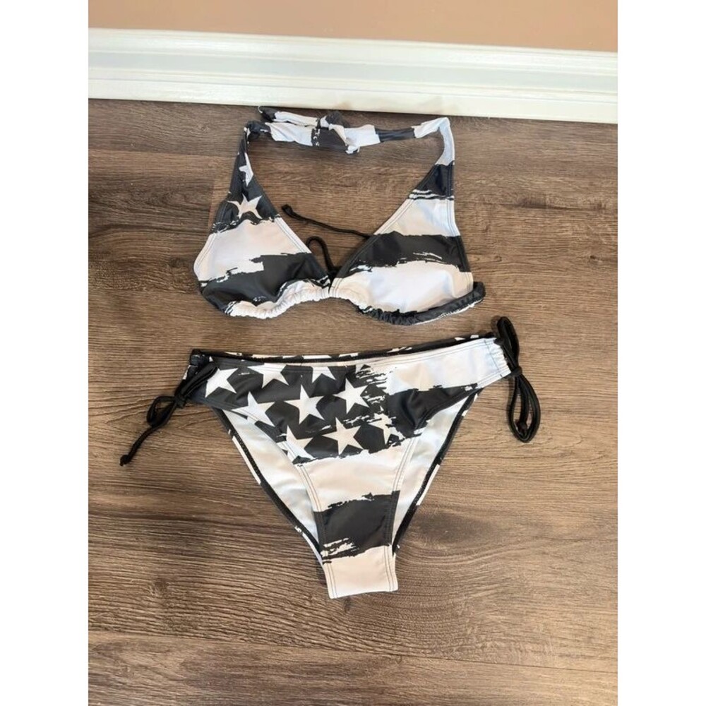 American flag swimwear bikini Black and white